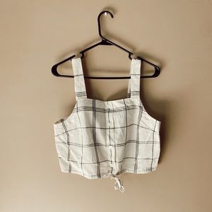 Plaid, Apron Style, Tie Front, Linen Crop Top, Size M, NWT